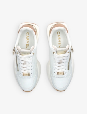 Shop Carvela Women's White Flare Zip-embellished Leather Low-top Trainers