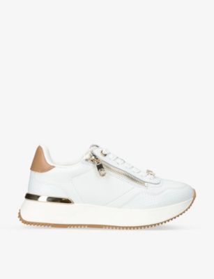 Carvela Womens White Flare Zip-embellished Leather Low-top Trainers