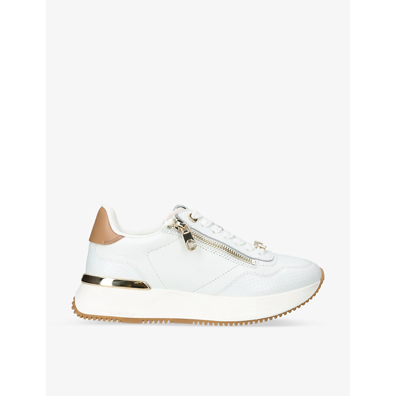 Carvela Womens White Flare Zip-embellished Leather Low-top Trainers