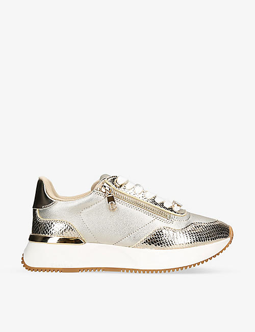 CARVELA: Flare zip-embellished metallic-leather low-top trainers
