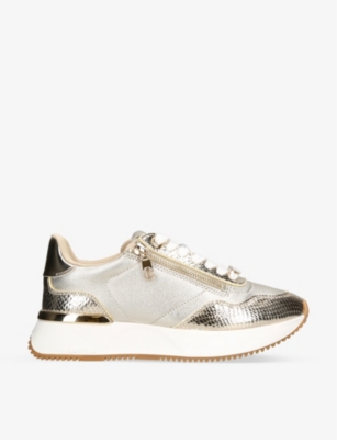 Carvela Womens Gold Flare Zip-embellished Metallic-leather Low-top Trainers