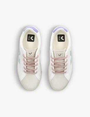 Veja White Esplar Low Top Leather Sneakers In Green Oth