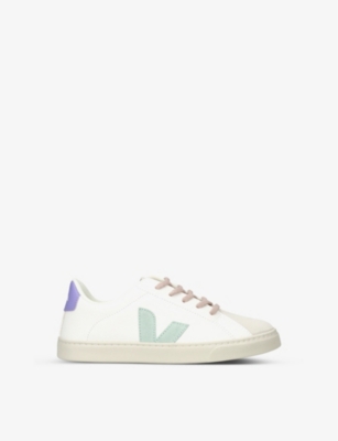 Veja White Esplar Low Top Leather Sneakers In Green Oth