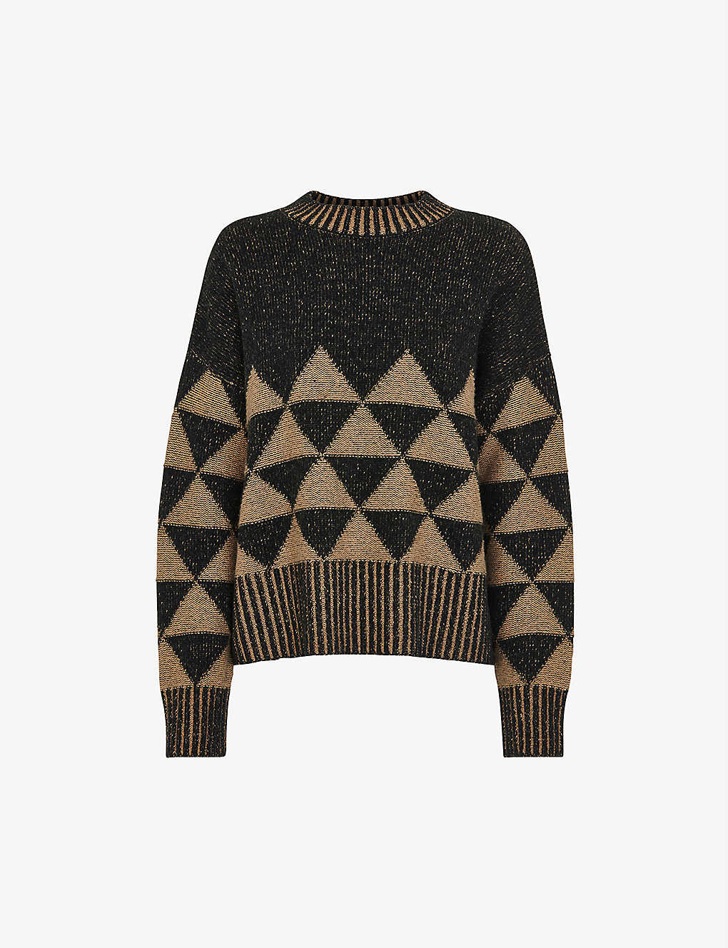 Whistles Womens Black Geometric-intarsia Wool And Recycled Nylon-blend Jumper