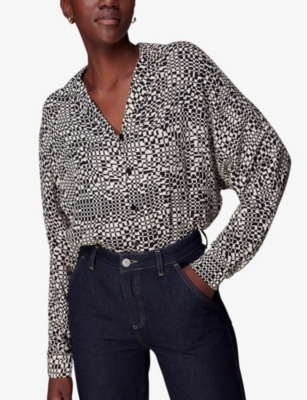 Whistles Womens Abstract-pattern V-neck Woven Blouse Black In Multi-coloured