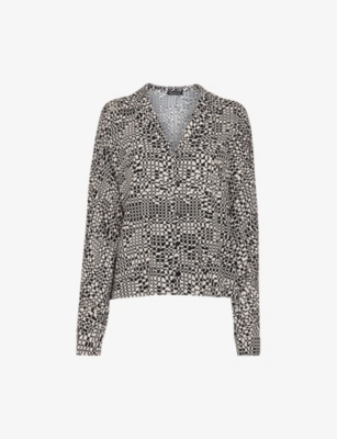 Whistles Womens Abstract-pattern V-neck Woven Blouse Black In Multi-coloured