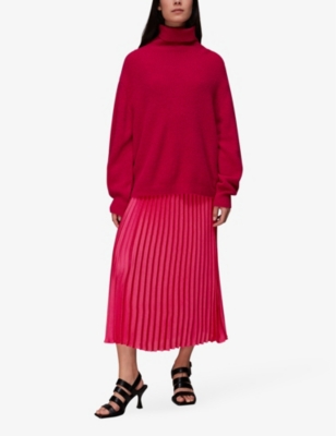 Shop Whistles Women's Dark Pink Katie Pleated Stretch-woven Midi Skirt