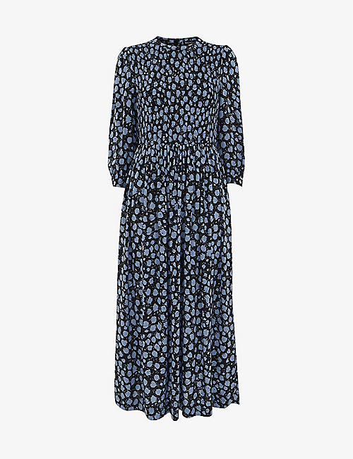WHISTLES: Dalmatian-print shirred-bodice woven midi dress