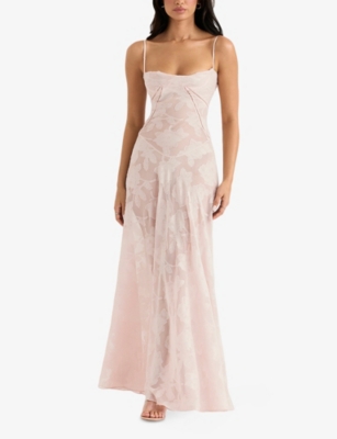 House Of Cb Womens Seren Lace-up Lace Maxi Dress Pink Floral Print In Pink Floral Print