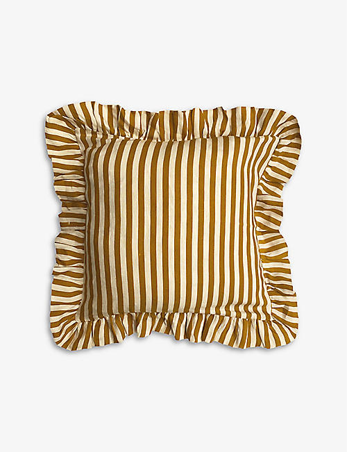 AMUSE LA BOUCHE: Stripe-print scalloped-edge linen cushion cover 45cm x 45cm