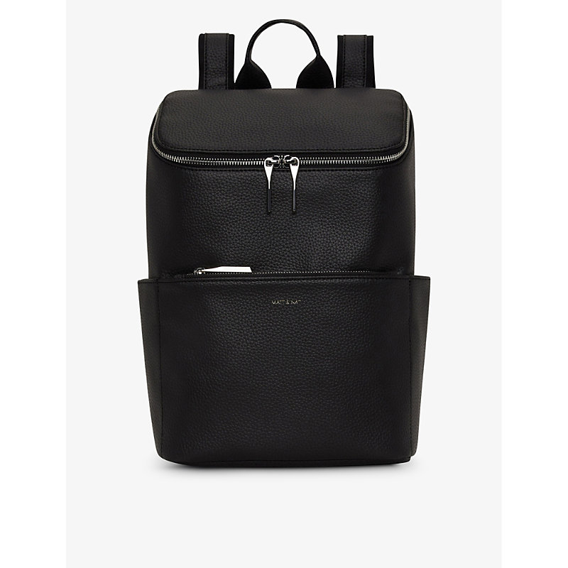 Matt & Nat Womens Black Brave Logo-embossed Faux-leather Backpack