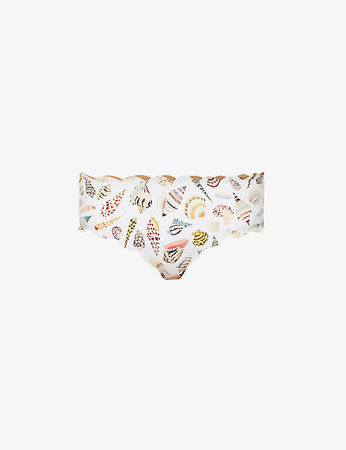 MARYSIA: Spring seashell-print scalloped-trim mid-rise bikini bottoms