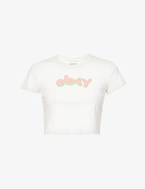 OBEY: Cropped logo-print cotton-jersey T-shirt