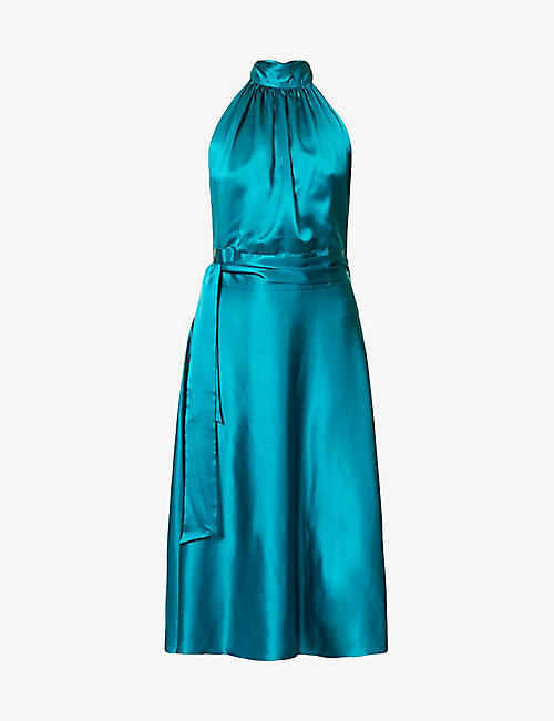 HARMUR: Halter-neck wrap silk-satin midi dress