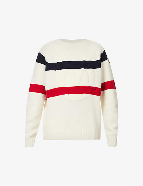 MONCLER: Striped logo-embossed wool and cashmere-blend jumper