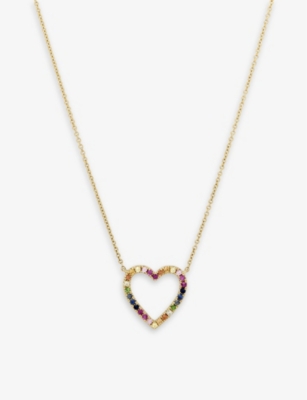 ROXANNE FIRST: Heart 14ct yellow-gold and 0.13ct rainbow-sapphire necklace