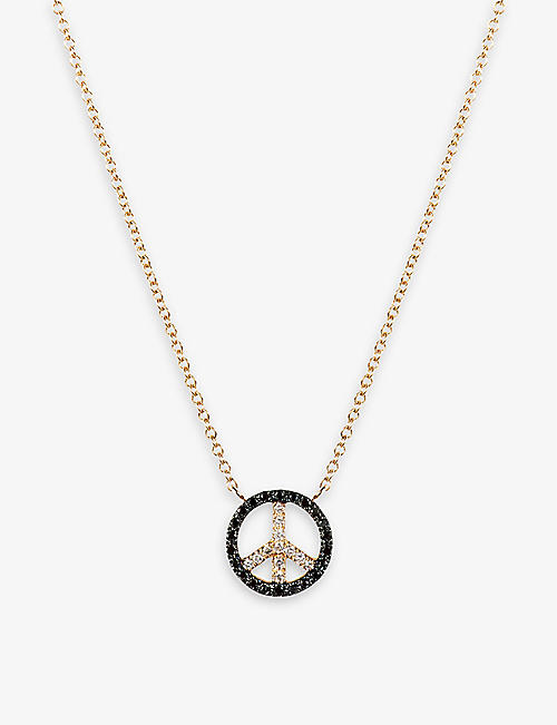 ROXANNE FIRST: Peace 14ct yellow-gold and 0.04ct black-diamond necklace
