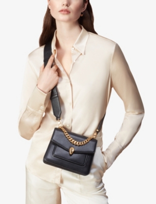 Shop Bvlgari Womens Black Serpenti Forever Leather Cross-body Bag