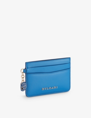 Bvlgari Serpenti Forever Snakehead-charm Leather Card Holder In Blue
