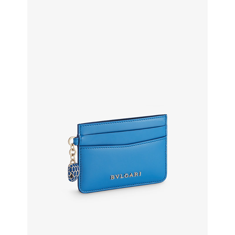 Bvlgari Serpenti Forever Snakehead-charm Leather Card Holder In Blue