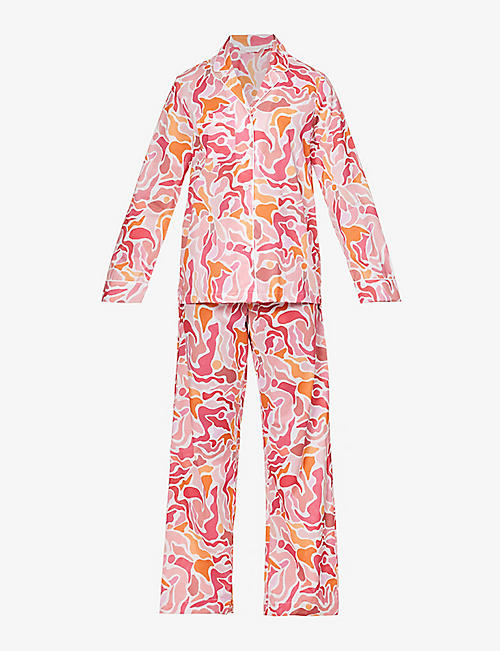DEREK ROSE: Ledbury graphic-print cotton-poplin pyjama set