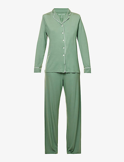 DEREK ROSE: Lara long-sleeved stretch-woven pyjama set
