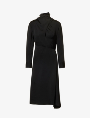 JIL SANDER: Draped high-neck rayon midi dress