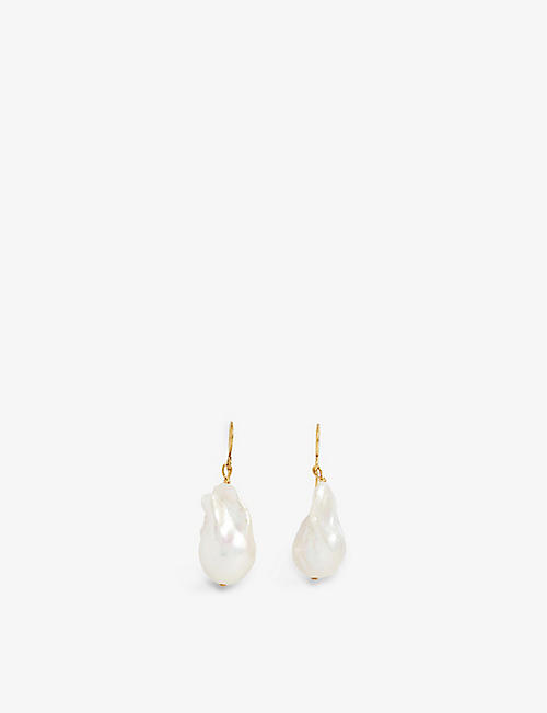 JIL SANDER: Gold-toned brass and pearl drop earrings