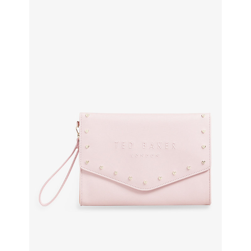 Ted Baker Pl-pink Studeli Heart-studded Faux-leather Clutch Bag
