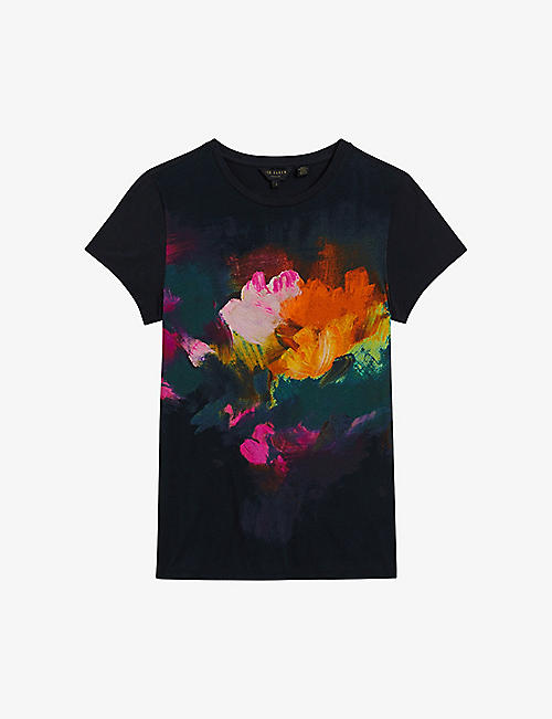 TED BAKER: Art floral-motif stretch-jersey T-shirt