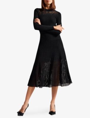Shop Ted Baker Latinia Ribbed Woven Midi Dress In Black