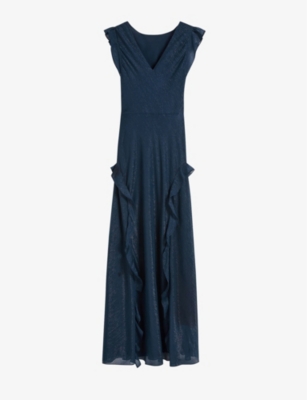 TED BAKER: Laurae ruffled metallic-woven maxi dress