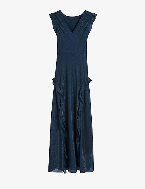 TED BAKER: Laurae ruffled metallic-woven maxi dress