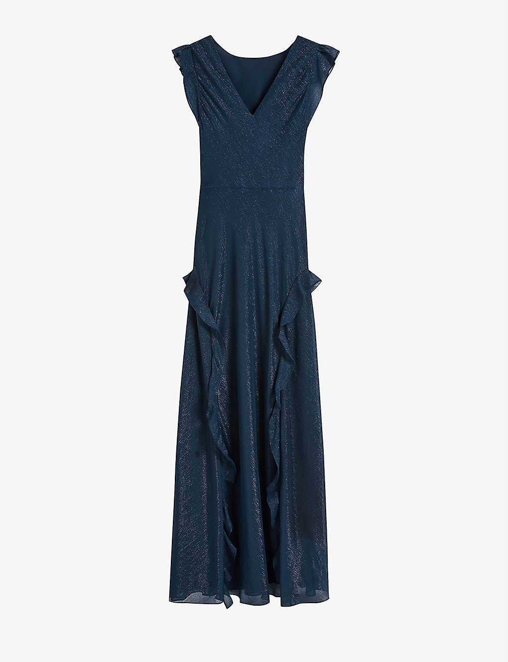 Shop Ted Baker Women's Dk-blue Laurae Ruffled Metallic-woven Maxi Dress