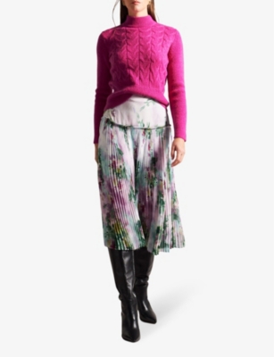 Shop Ted Baker Veolaa Cable-knit Wool And Mohair Blend Jumper In Brt-pink