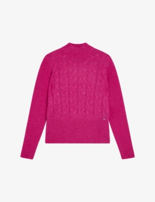 Shop Ted Baker Veolaa Cable-knit Wool And Mohair Blend Jumper In Brt-pink