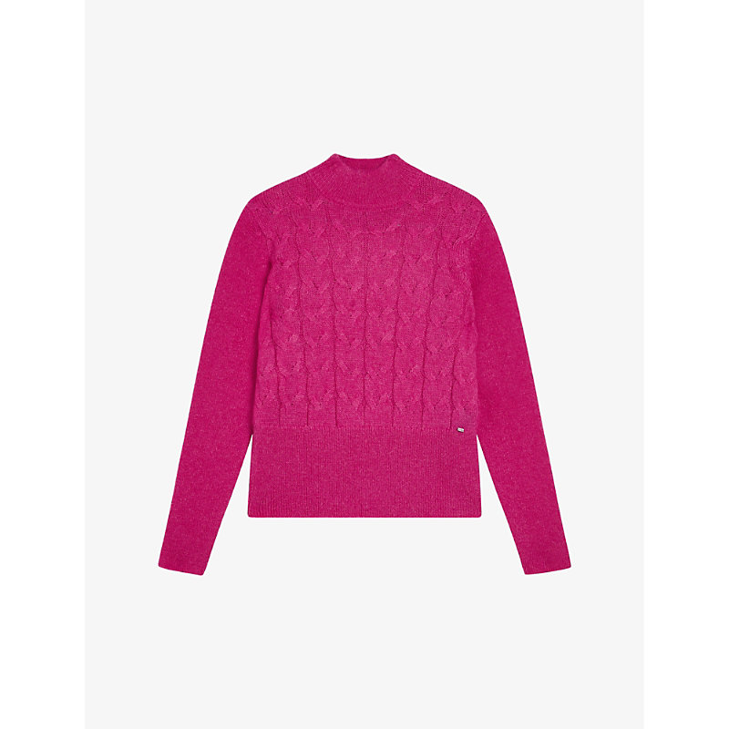 Shop Ted Baker Women's Brt-pink Veolaa Cable-knit Wool And Mohair Blend Jumper