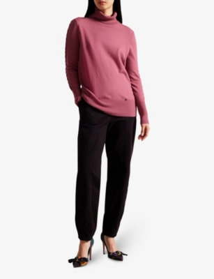 Shop Ted Baker Roll-neck Stitch-sleeve Knitted Jumper In Purple