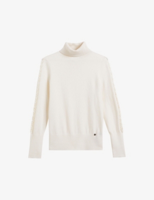 Ted Baker Womens Natural Roll-neck Stitch-sleeve Knitted Jumper