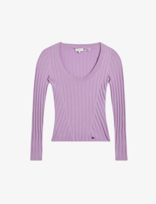 TED BAKER: Jolia ribbed scoop-neck stretch-knit top