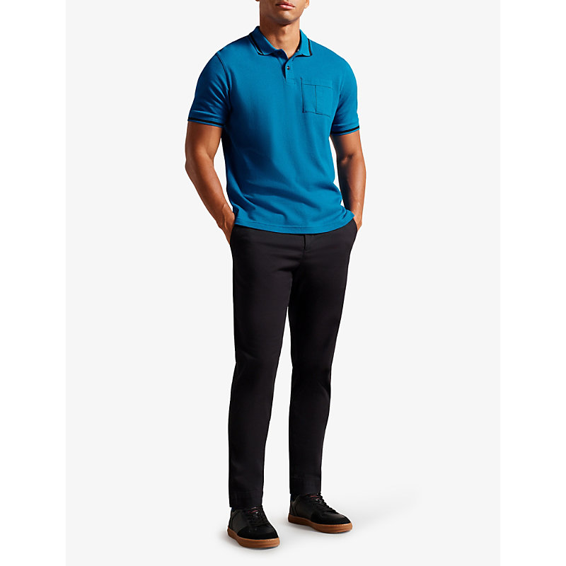 Shop Ted Baker Men's Blue Wayfar Regular-fit Cotton-pique Polo Shirt