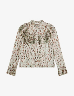 TED BAKER: Indira ruffle-bib recycled-polyester blouse