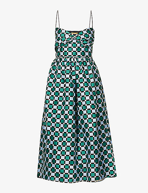 STINE GOYA: Arya geometric-print recycled polyester-blend midi dress