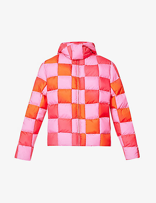 ERL: Checked high-neck boxy-fit shell-down jacket