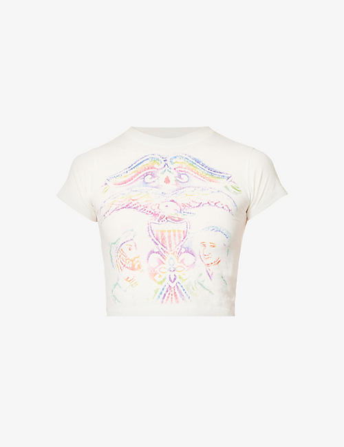 ERL: Graphic-print cropped cotton-blend T-shirt