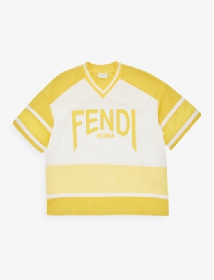 FENDI FENDI BOYS SUN+GESSO KIDS HOCKEY WOVEN-BLEND T-SHIRT 12 YEARS,63771269