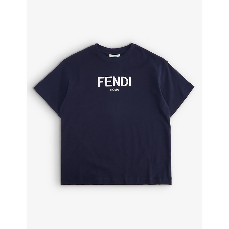 Fendi Kids'  T-shirt Blu Navy In Jersey Di Cotone
