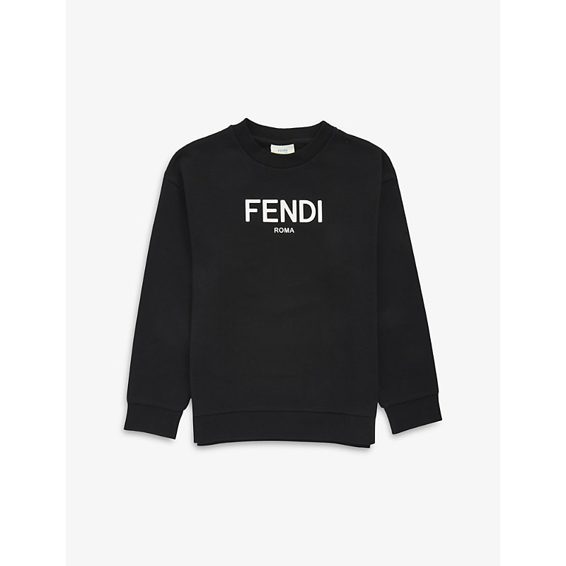 Fendi Boys Black Kids Logo Crewneck Cotton-jersey Sweatshirt 4-12 Years