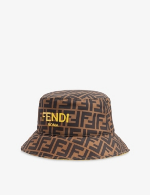 Fendi Hat In Technical Fabric With All Over Ff In Zucca+giallo
