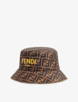 FENDI FENDI BOYS ZUCCA+GIALLO KIDS REVERSIBLE FF-PRINT WOVEN BUCKET HAT,63776677